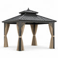 Metall Pavillon mit Stahlrahmen und Polyester Vorhängen, 300x400 cm, Anthrazit/Braun