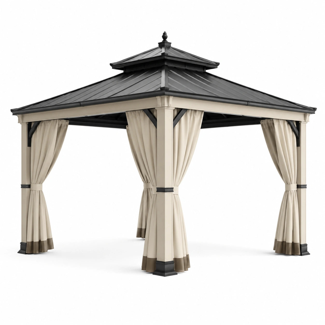 Gartenpavillon aus Aluminium mit wasserabweisenden Polyester-Vorhängen Beige 3x3m