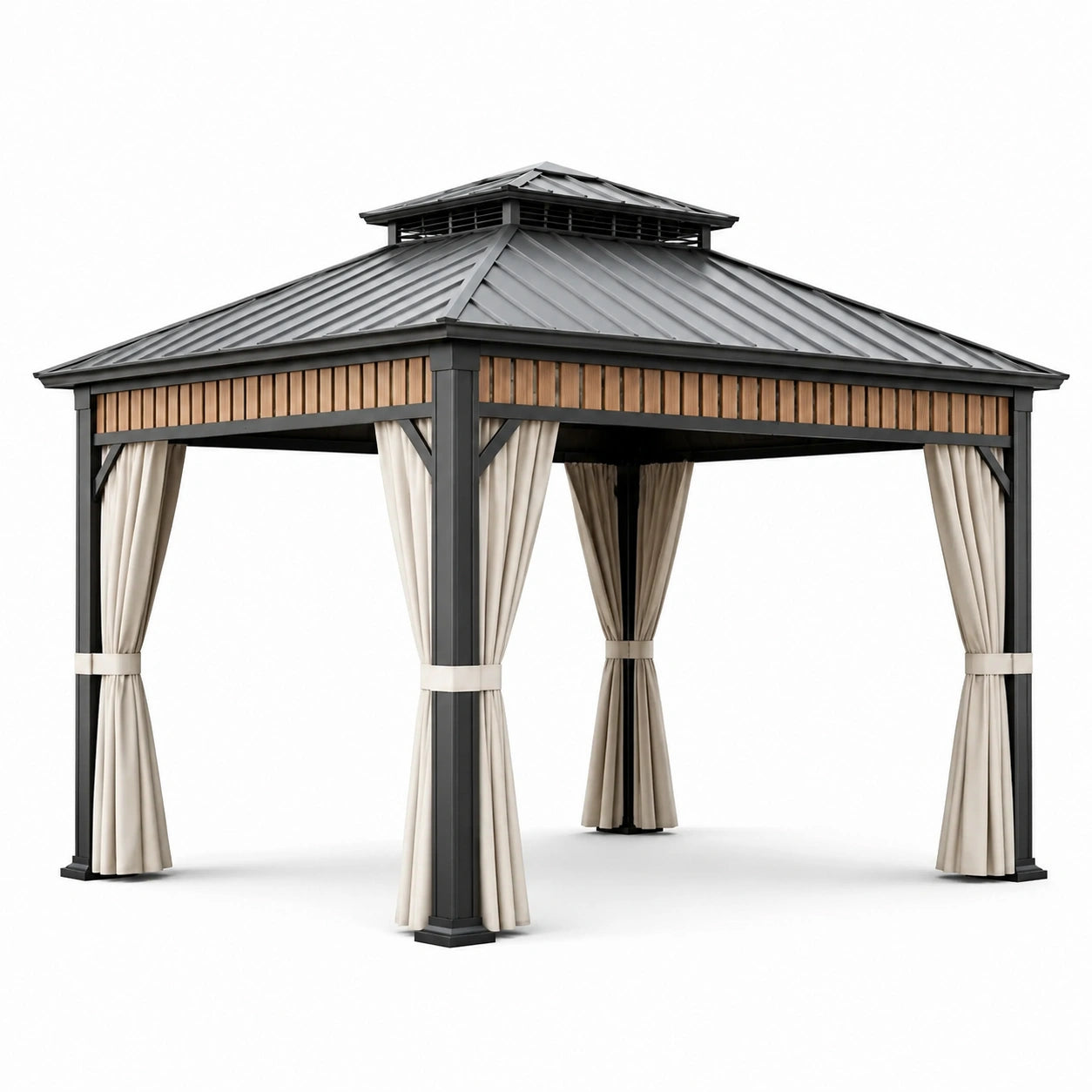 Gartenpavillon Aluminium Stahl Polyester 3x3m Beige Schwarz