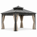 Metallpavillon mit Vorhängen Grau/Beige 300x400cm