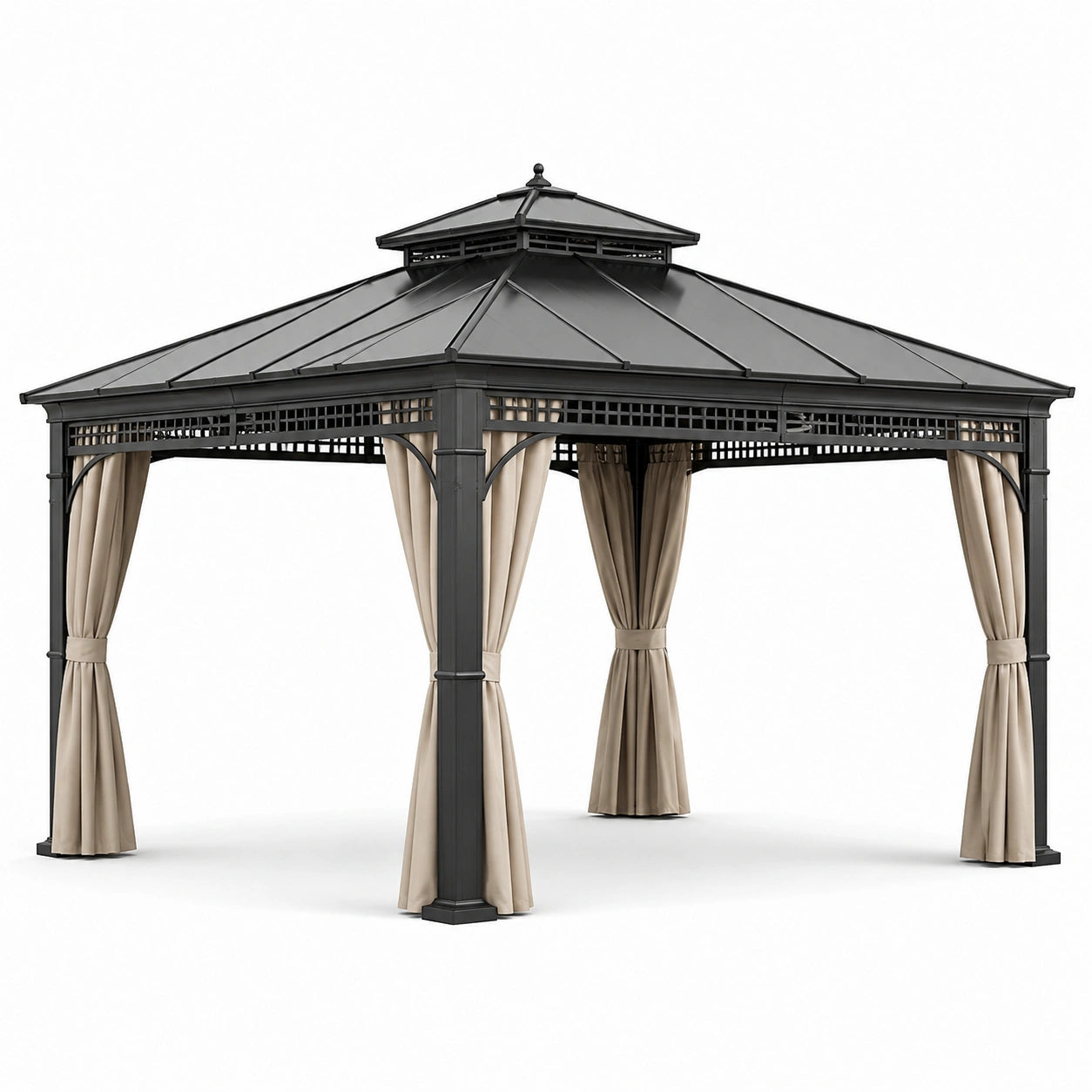 Metallpavillon mit Vorhängen Grau/Beige 300x400cm