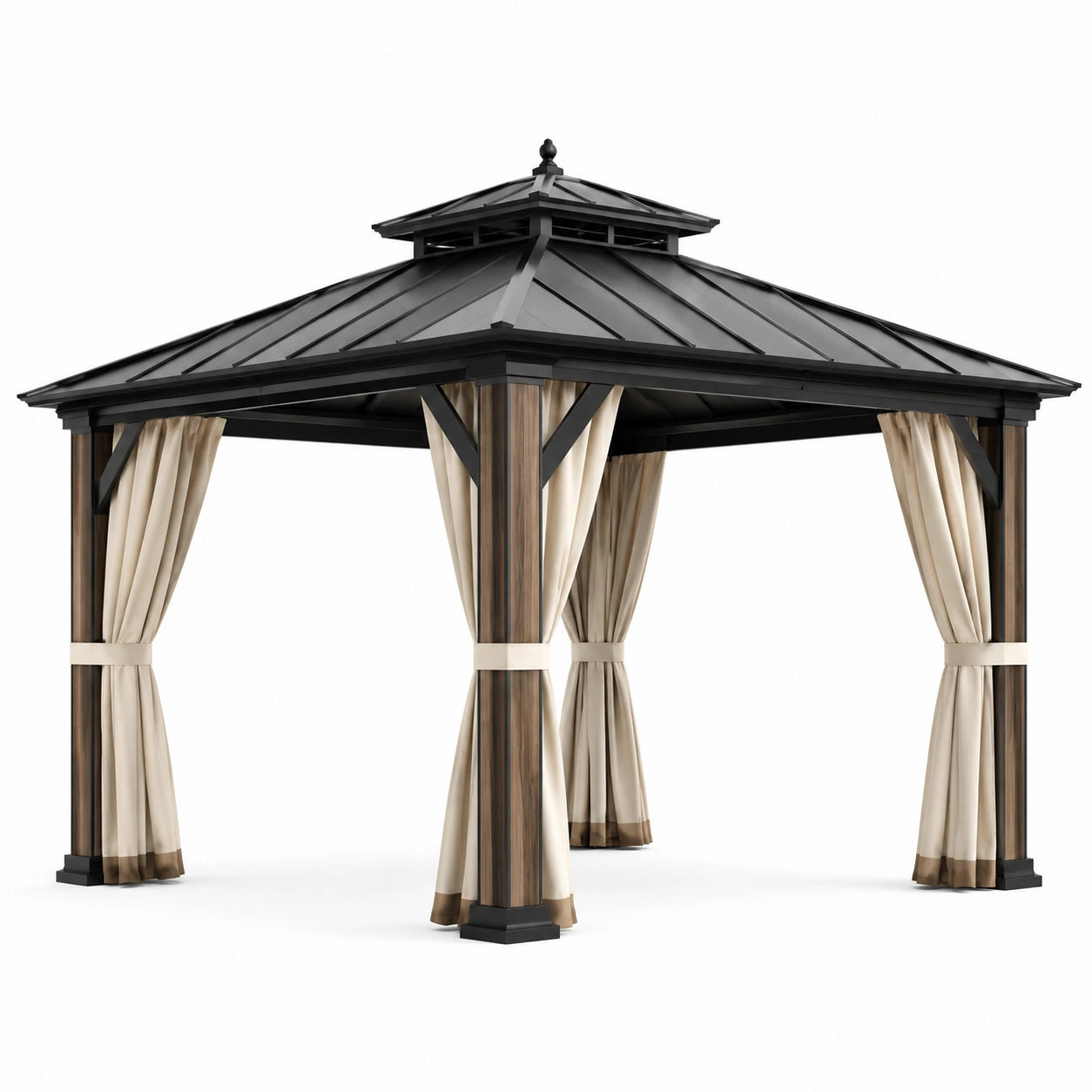 Gartenpavillon Stahl Aluminium Polyesterleinen Beige Schwarz 300x300 cm