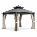 Aluminium Gartenpavillon mit Polycarbonatdach und Polyester Vorhängen Beige 3x4m