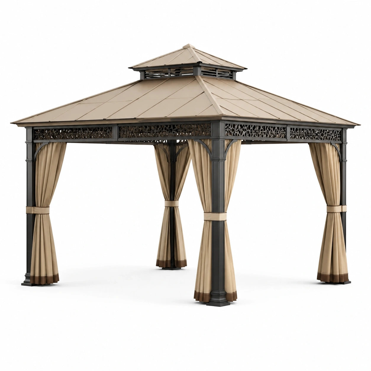 Quadratischer Pavillon aus Stahl und UV-beständigem Polyester 300x300x270 cm Beige