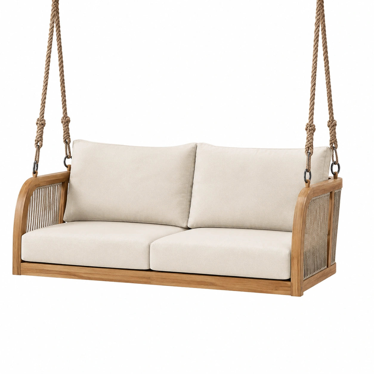 Teakholz Hängesofa mit Polyesterkissen 200x100 cm Beige