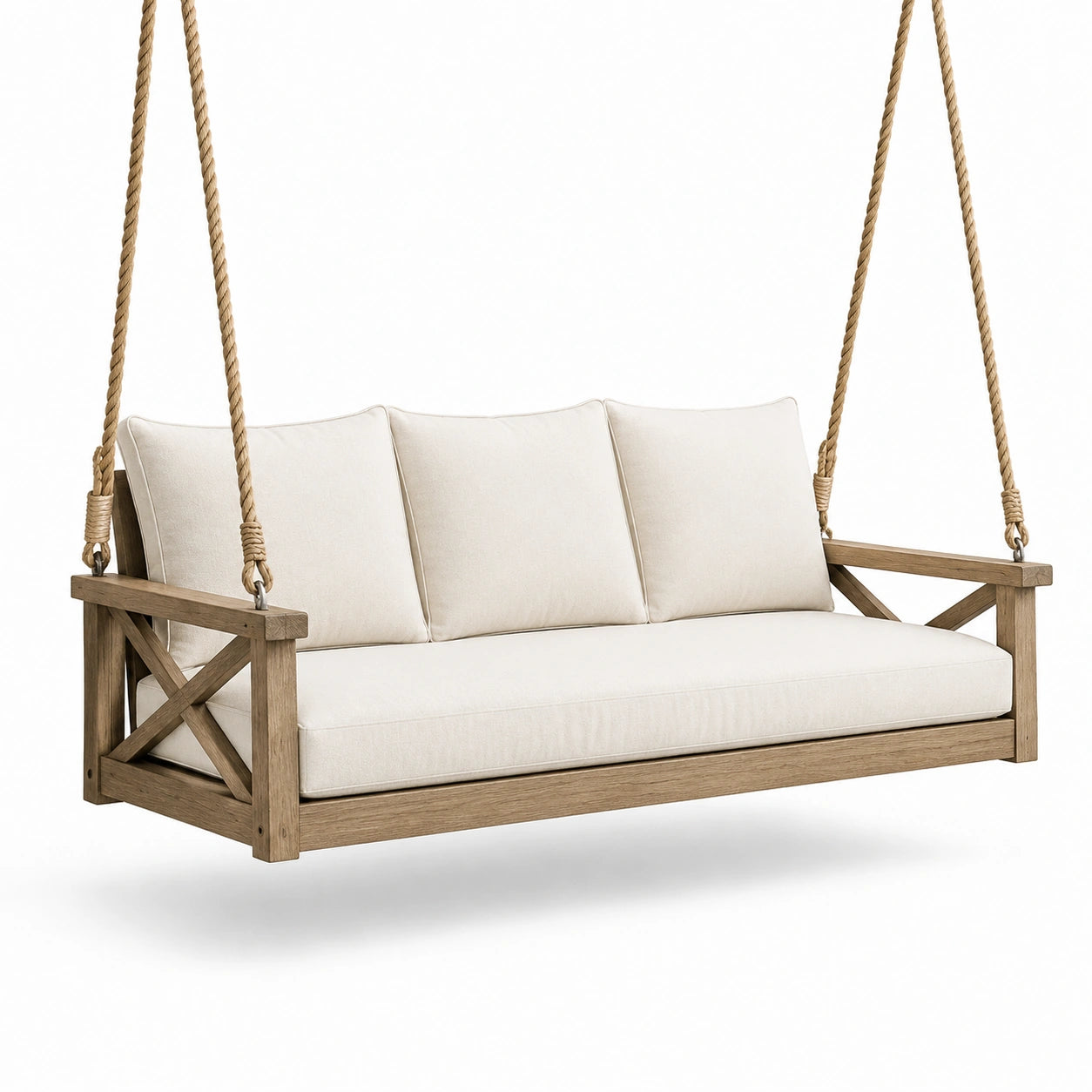 Holz Hängeschaukelbank mit Baumwolle Creme 200cm