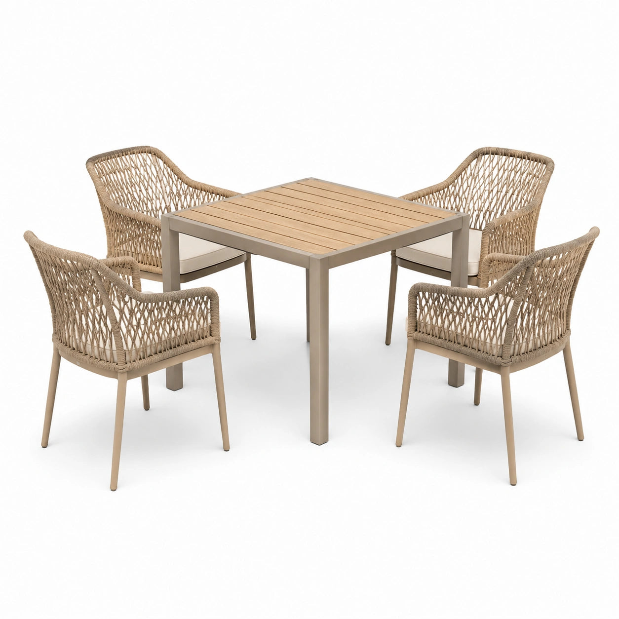 Gartenset Esstisch 4 Stühle Aluminium Teakoptik Beige