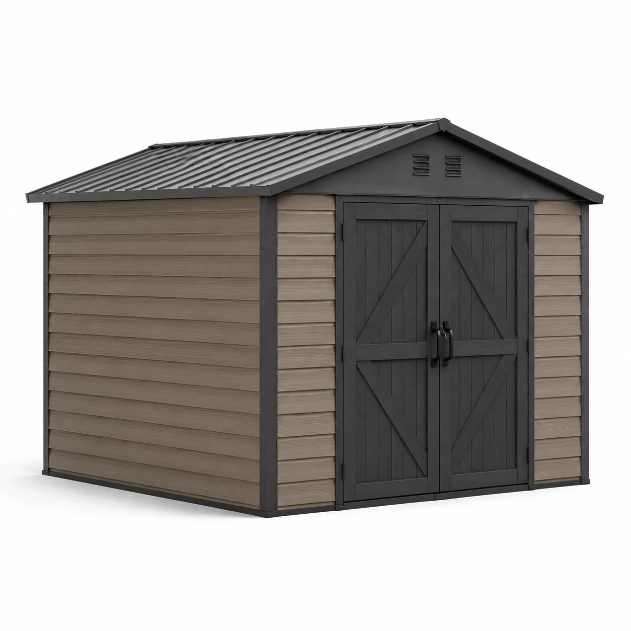 Gartenhaus Kunststoff Stahlrahmen Braun/Anthrazit 200x190x220 cm