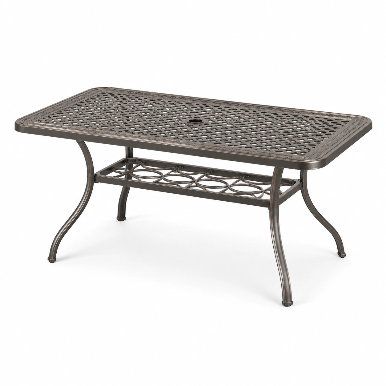 Rechteckiger Gartentisch aus Metall mit Sonnenschirmloch Schwarz 120x60x75cm