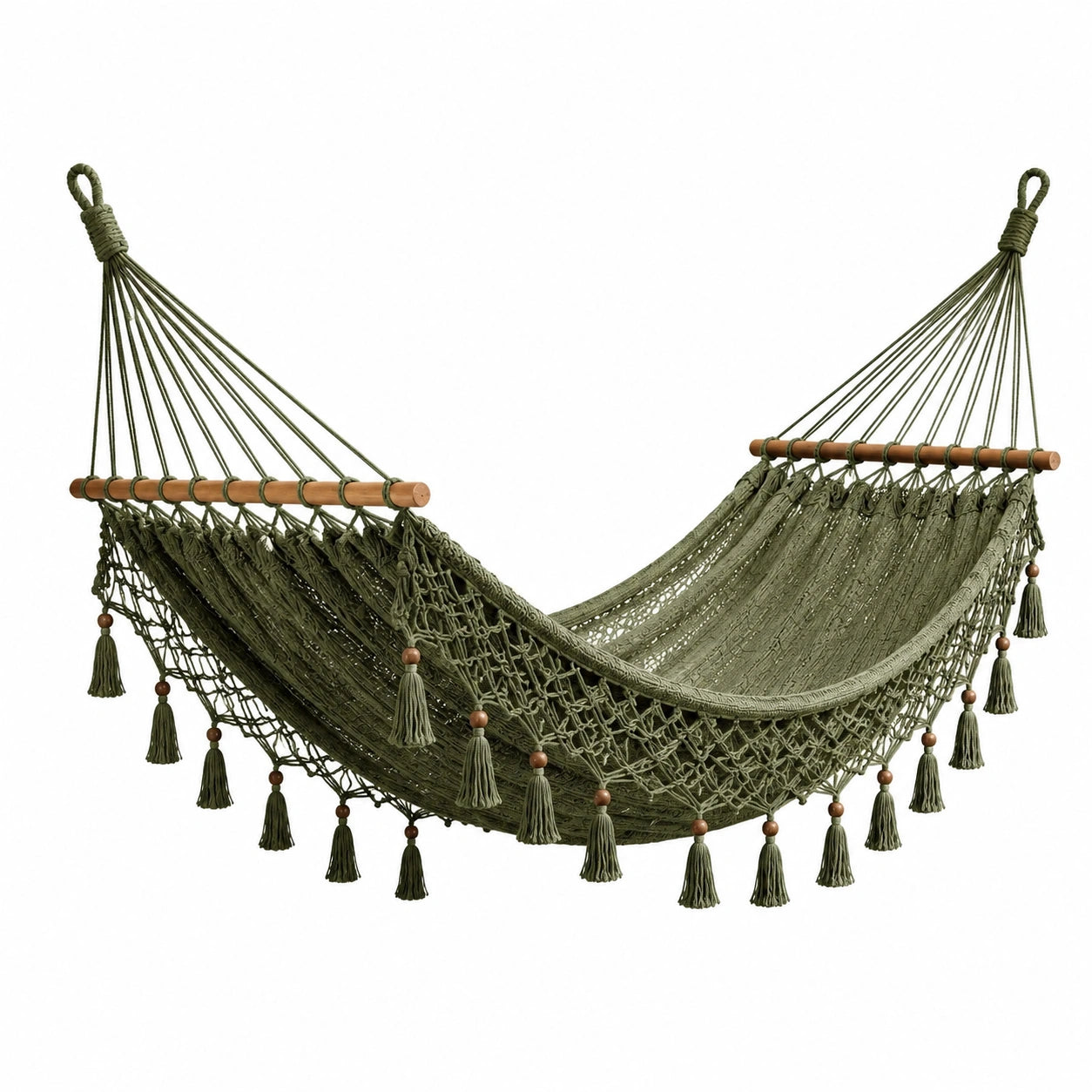 Große Hängematte Makramee Grün Baumwolle 200cm x 150cm