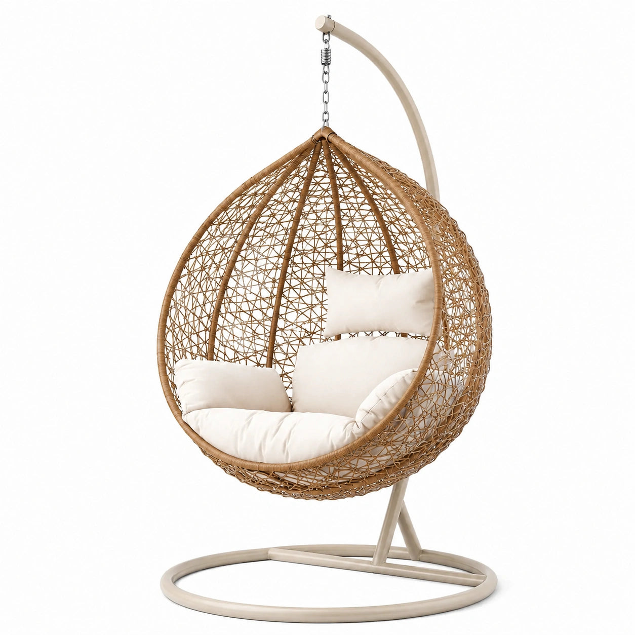 Hängesessel aus Rattan mit Polyesterkissen, Braun und Beige