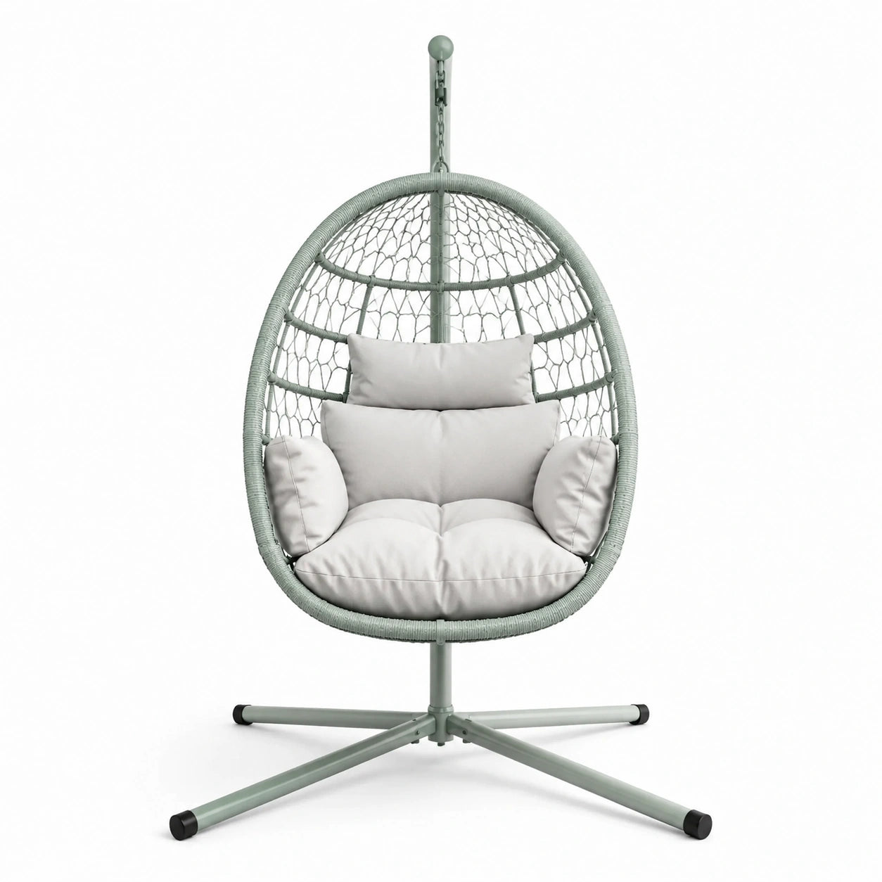 Hängesessel Rattan Gewebe Stahl Grün/Grau