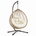 Rattan Hängesessel mit Stahlgestell und Kissen, Farbe Beige