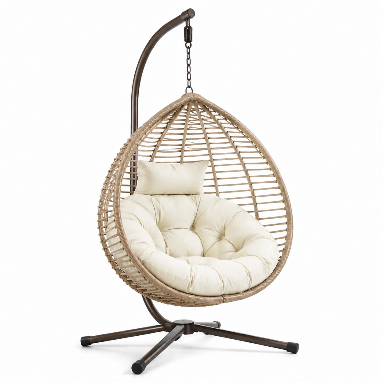 Rattan Hängesessel mit Stahlgestell und Kissen, Farbe Beige