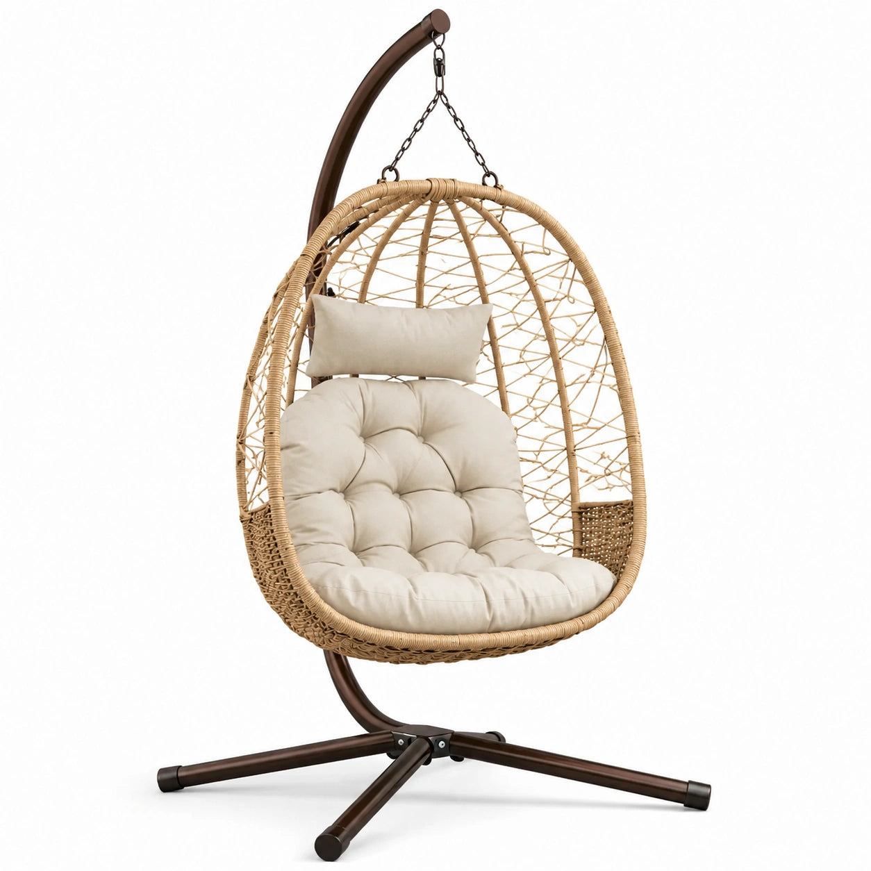 Hängesessel Rattan Beige Stahlrahmen
