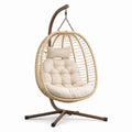Hängesessel Rattan Beige mit Stahlrahmen und Polyesterkissen