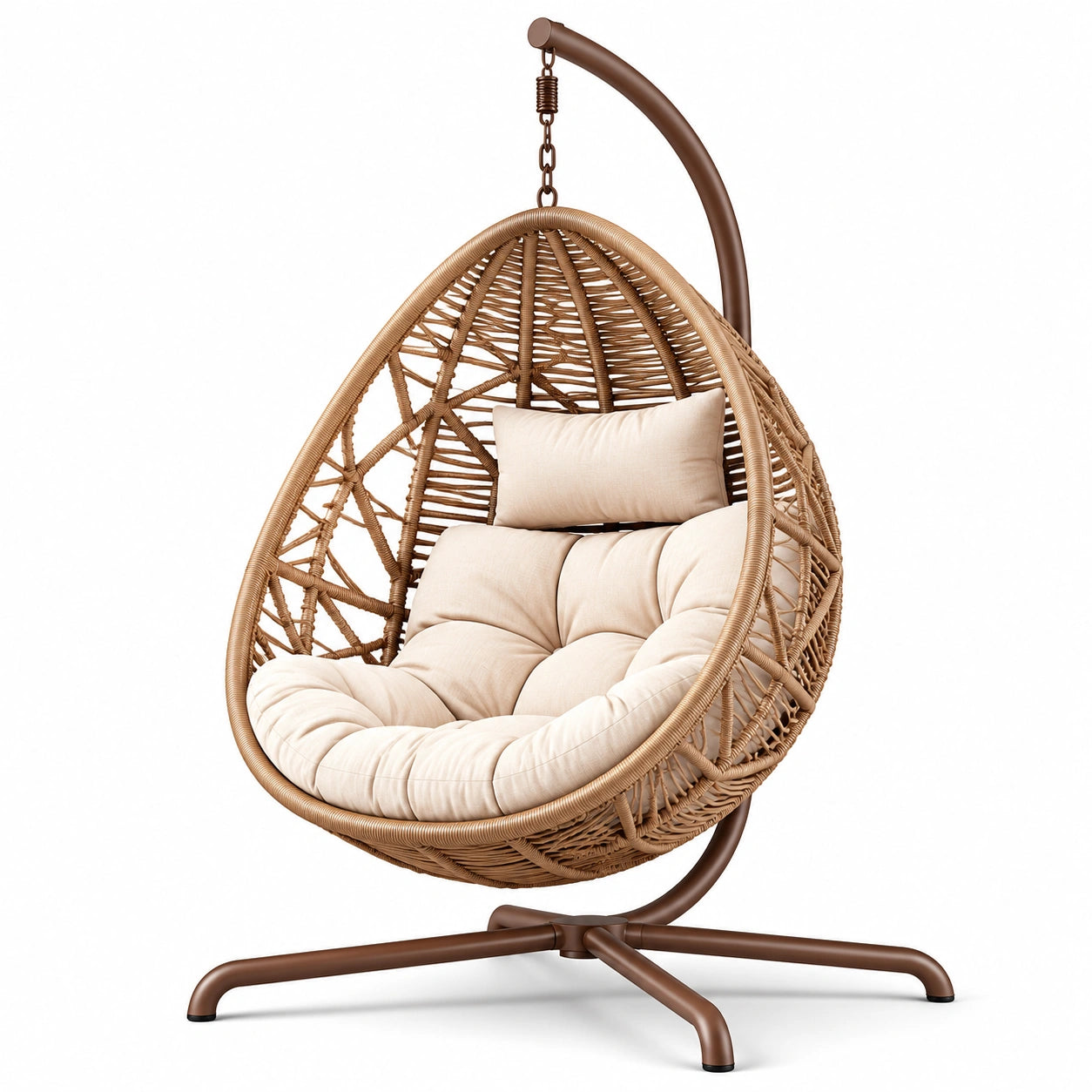 Rattan Hängesessel mit Stahlrahmen und Polyesterpolsterung