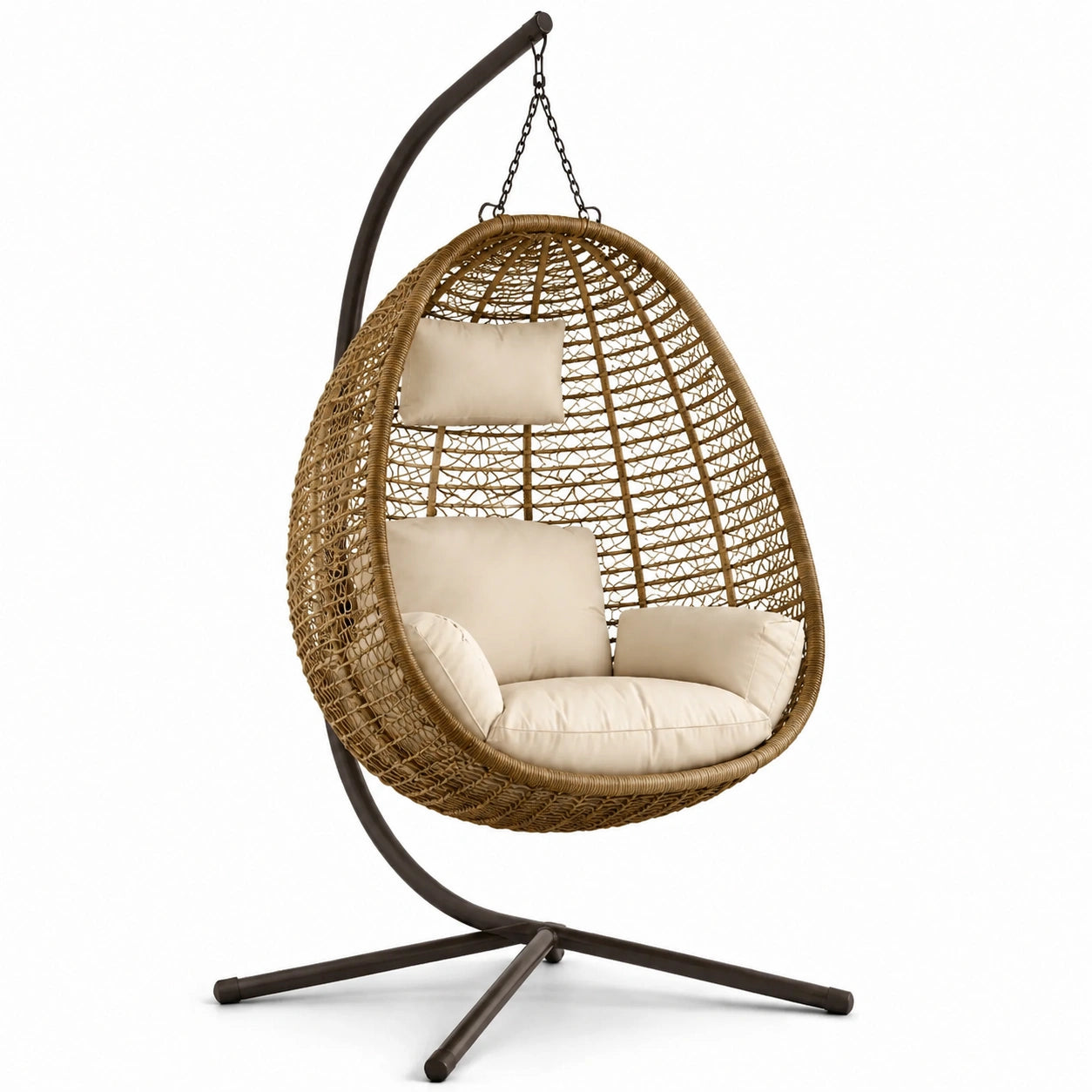 Hängesessel Rattan Braun/Beige mit Stahlgestell
